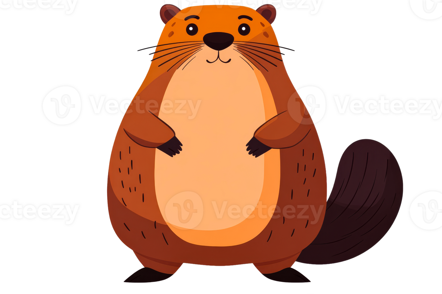 Cartoon beaver with happy expression, cut out transparent png
