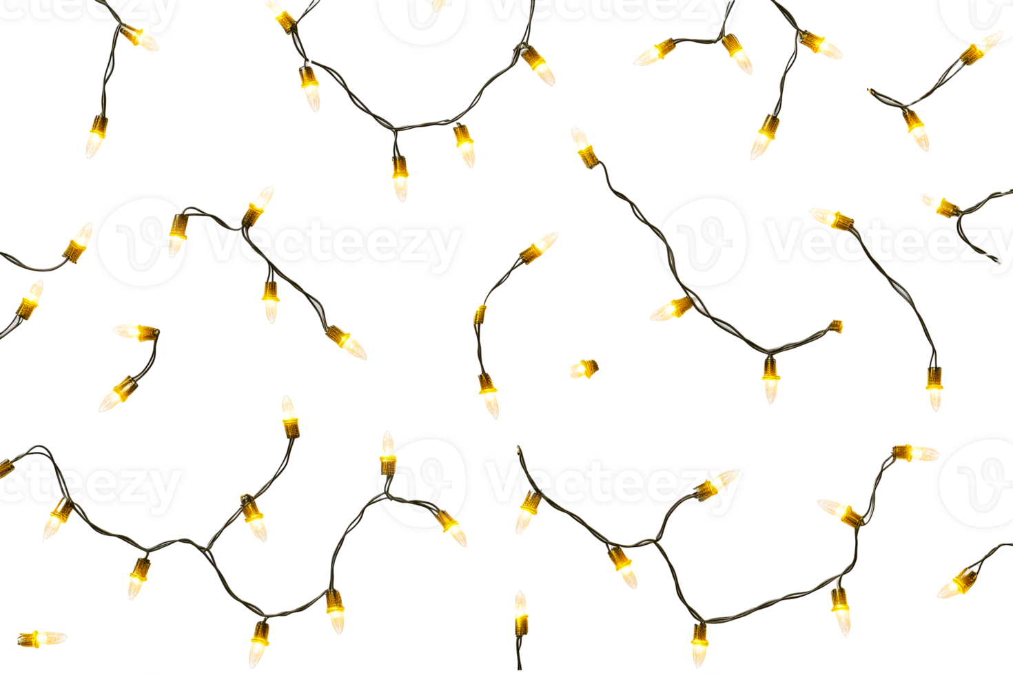 Glowing Christmas lights isolated on black background, cut out transparent png