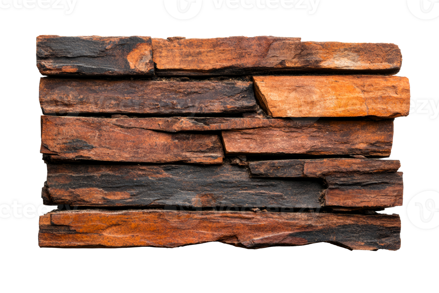 Brickwork, stone, decorative cladding on black background, cut out transparent png