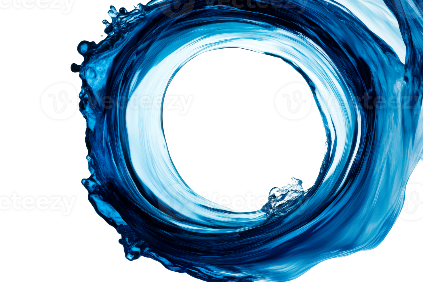Water stream circle shape motion, flow liquid aqua blue, cut out transparent png
