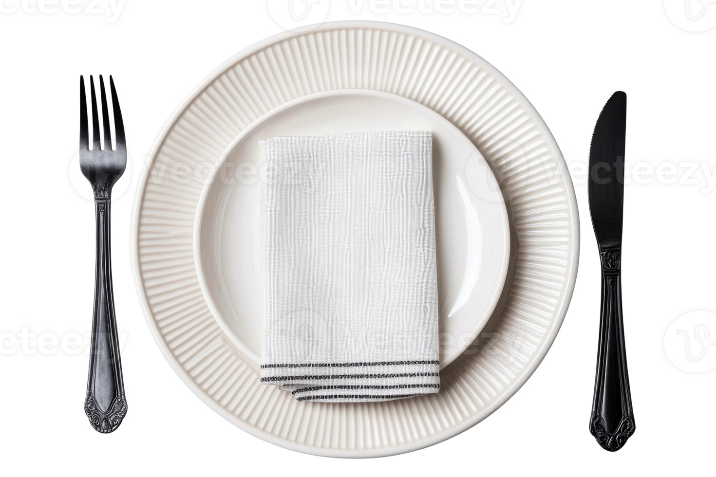 Elegant Table Setting with Plates and Silverware, cut out transparent png