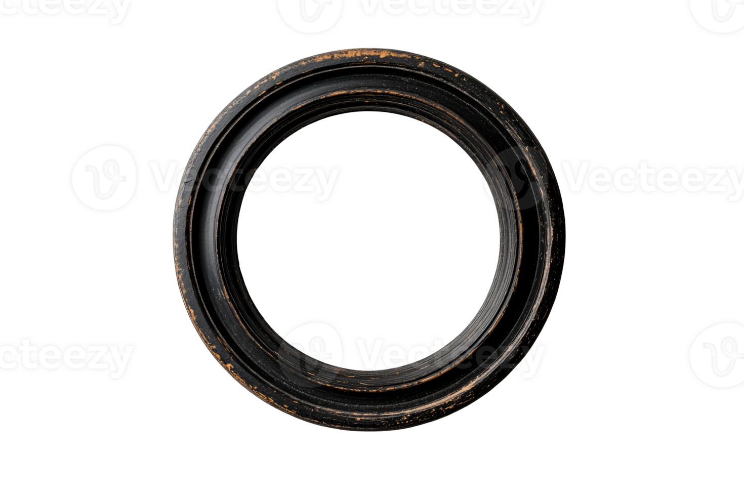 Circular frame weathered black, empty, antique, aged, cut out transparent png
