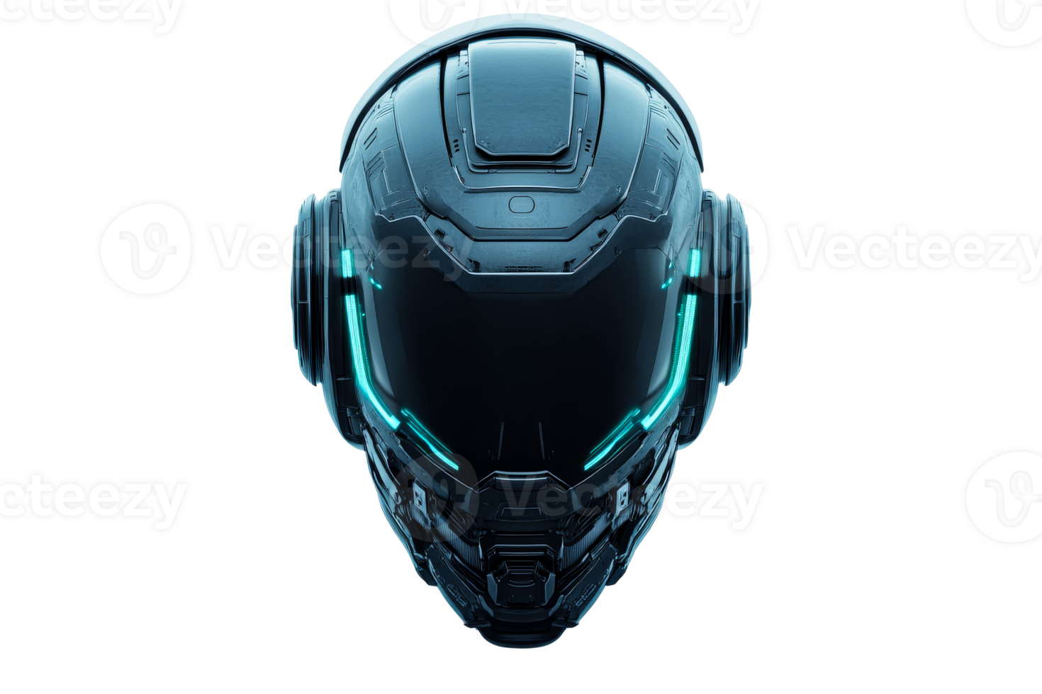 Futuristic Helmet with Glowing Lights, Isolated Background, cut out transparent png