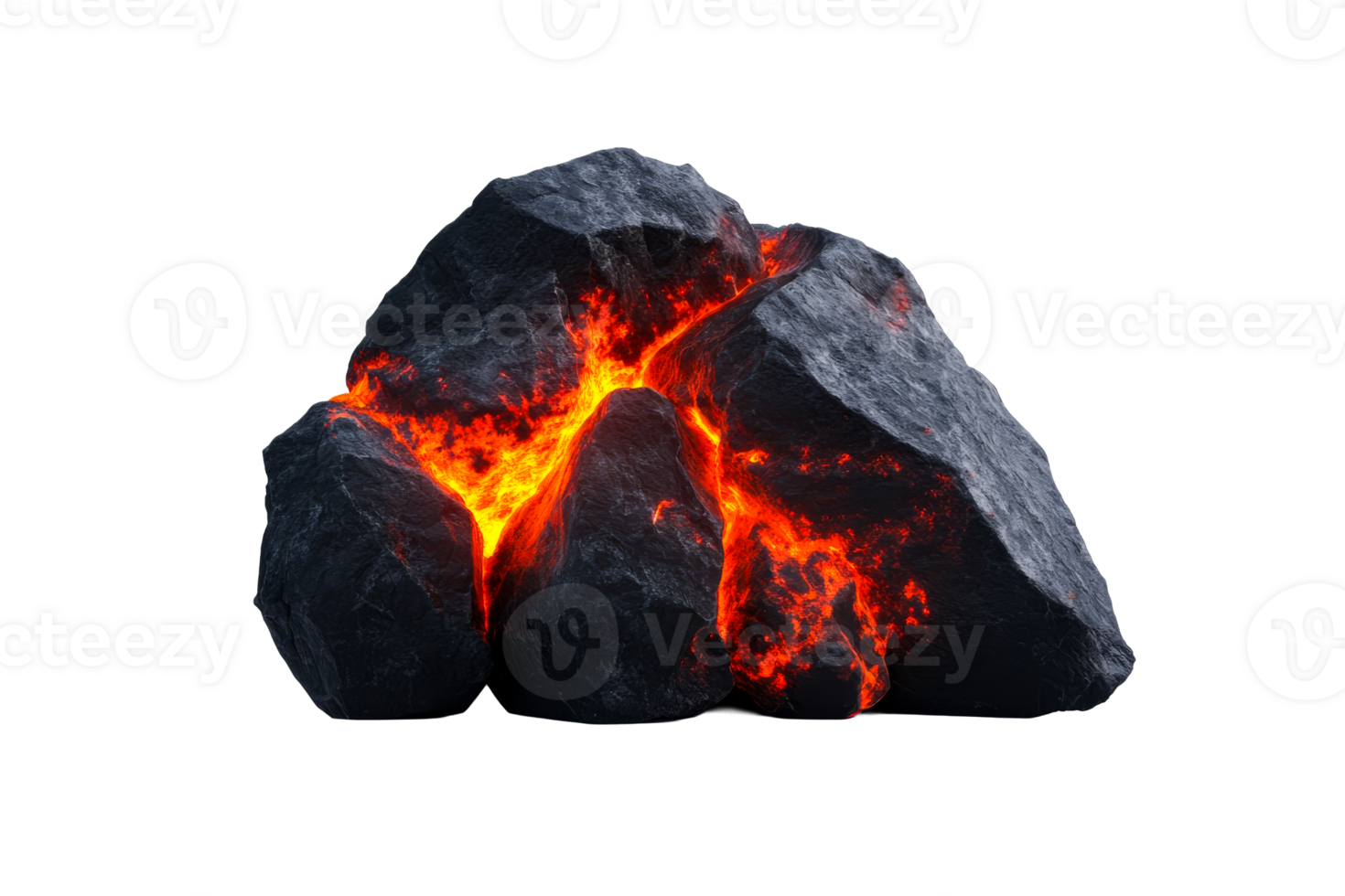 Molten lava rock formation, burning glow, geology element, crack, cut out transparent png