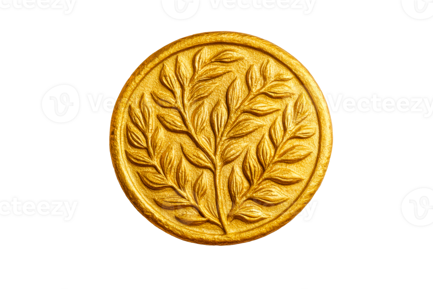 Gold Round Medallion with Tree of Life Design , cut out transparent png