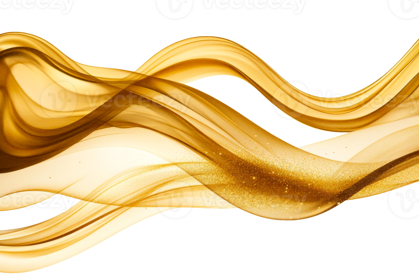 Flowing golden ribbons design on black backdrop, cut out transparent png