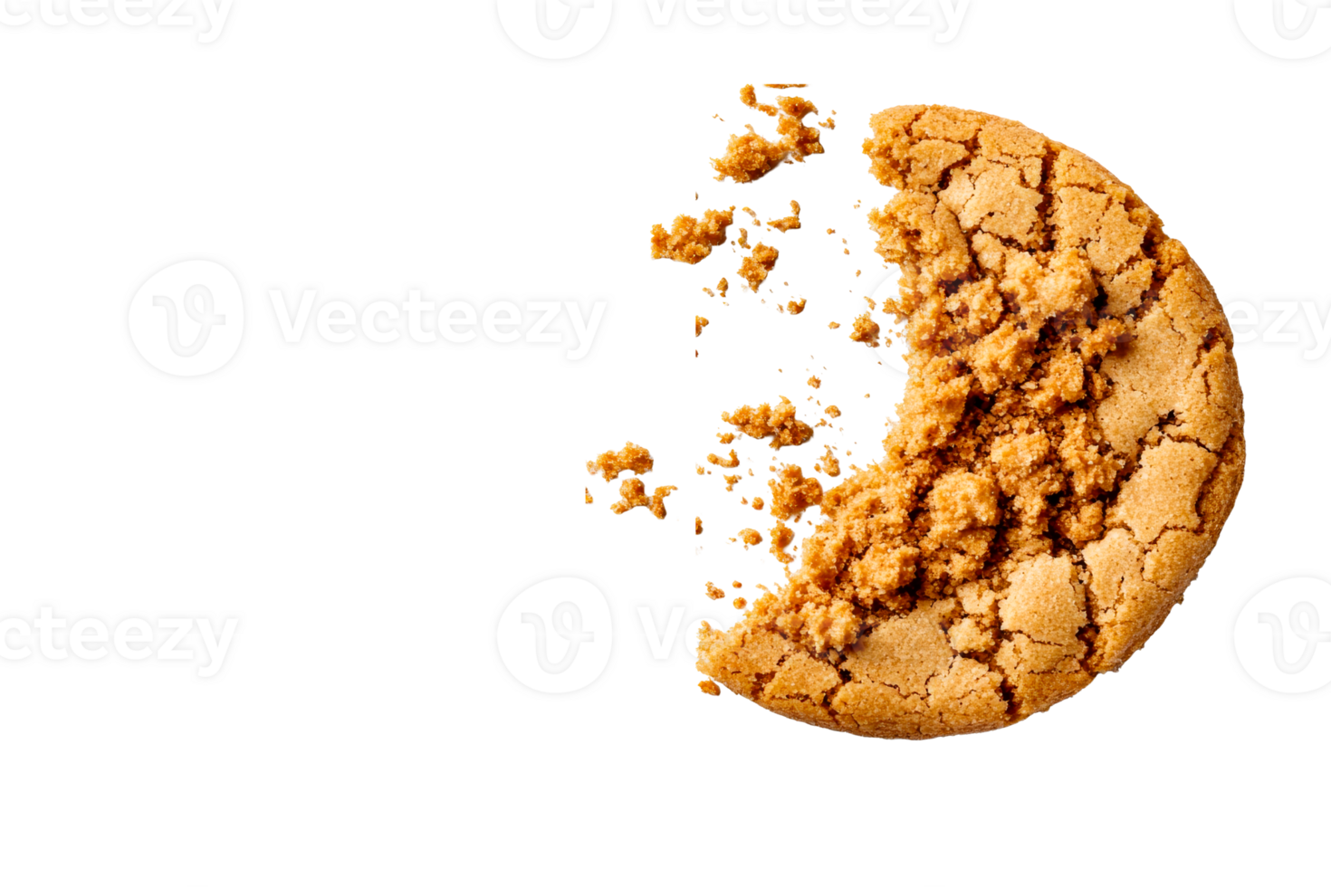 Half a ginger biscuit on black background, cut out transparent png