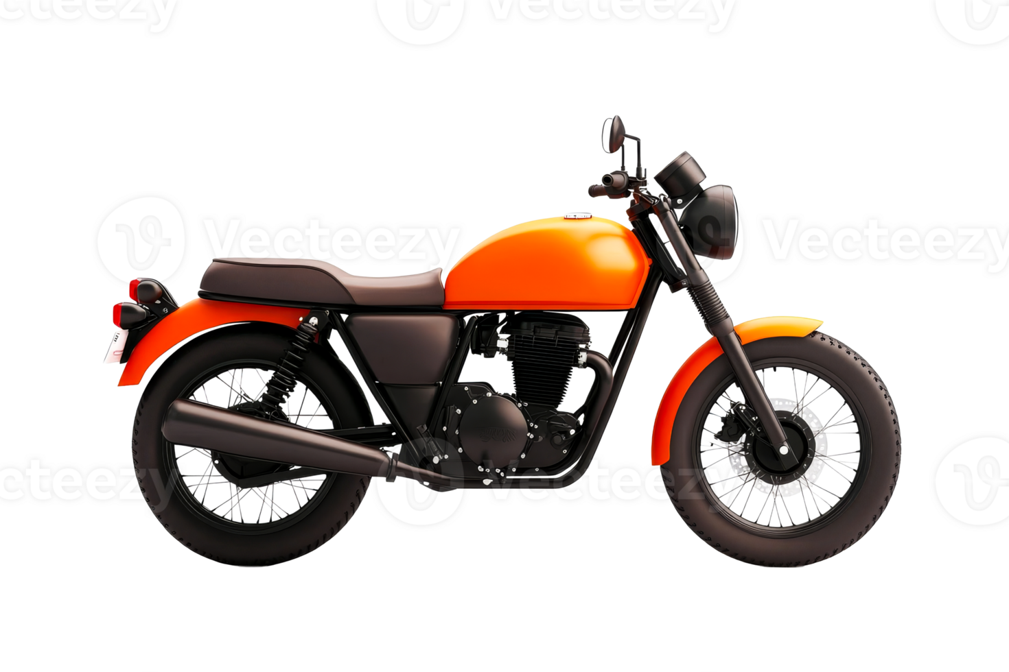 Orange motorcycle with black frame, stylish design, cut out transparent png