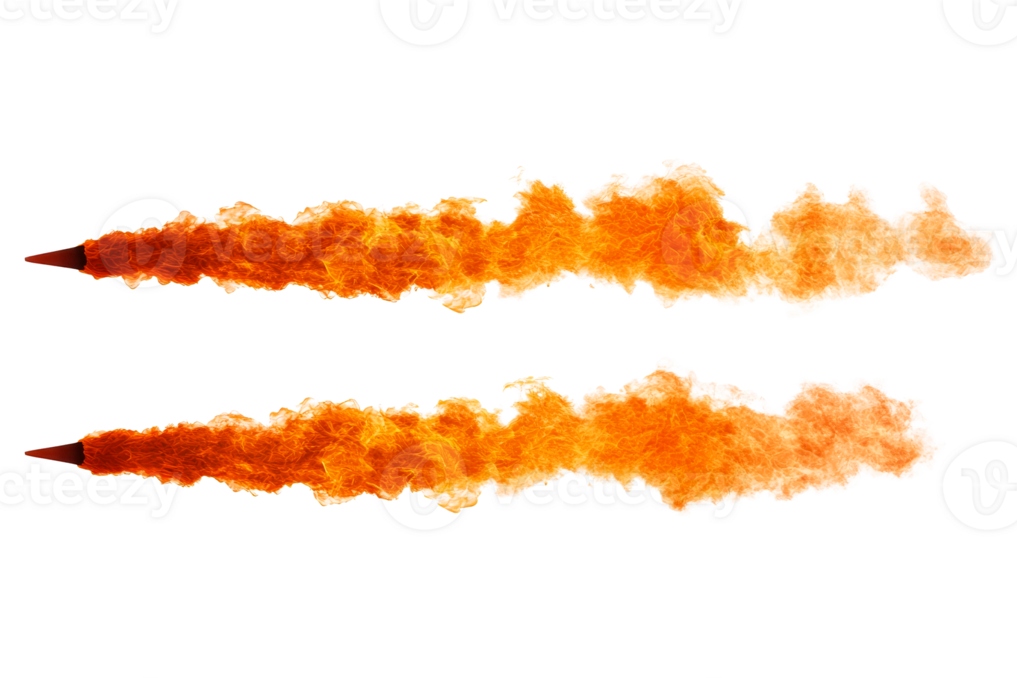 Fiery explosions from two rockets, danger, combustion, cut out transparent png