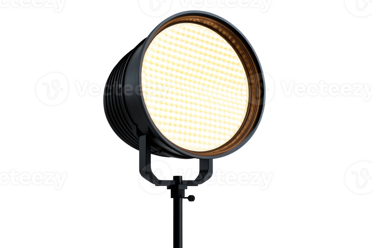Studio LED light with black grid on stand, cut out transparent png