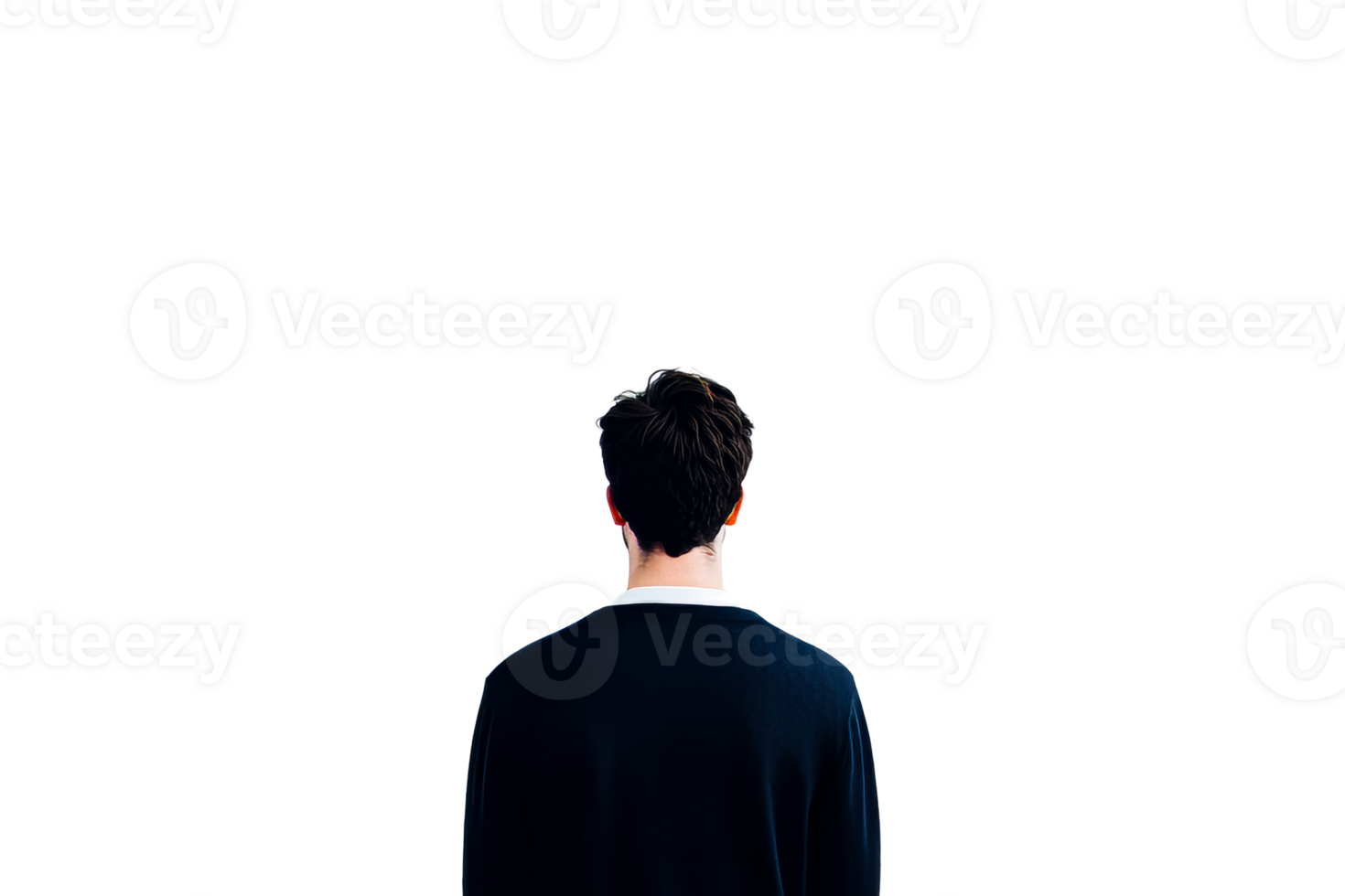 Man standing with his back in the dark, looking forward, cut out transparent png