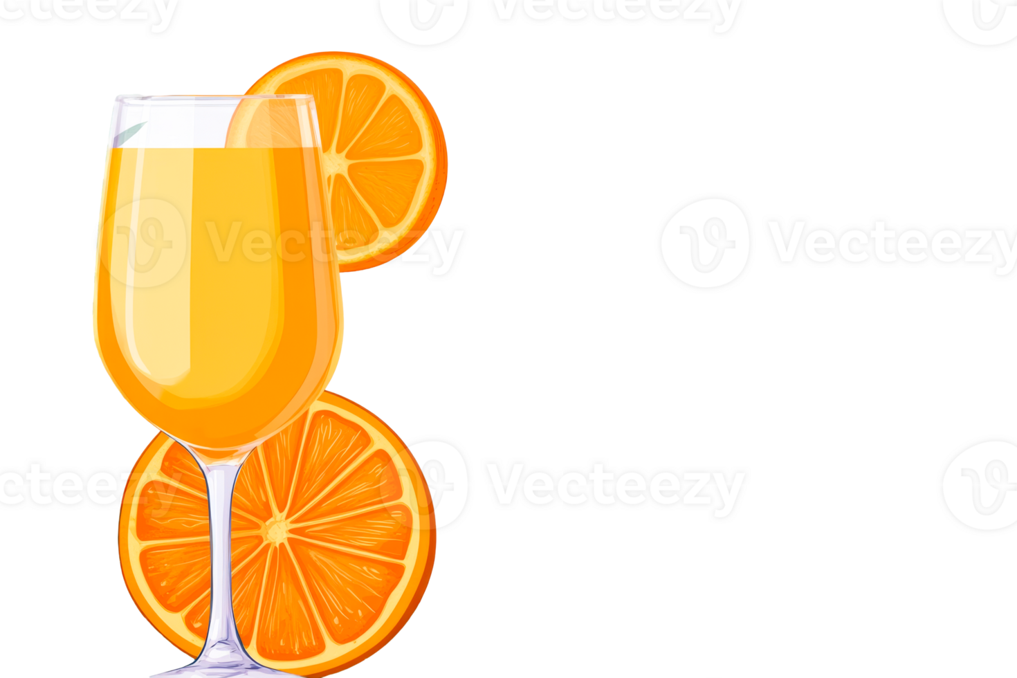 Mimosa cocktail glass with orange slices, refreshment, cut out transparent png