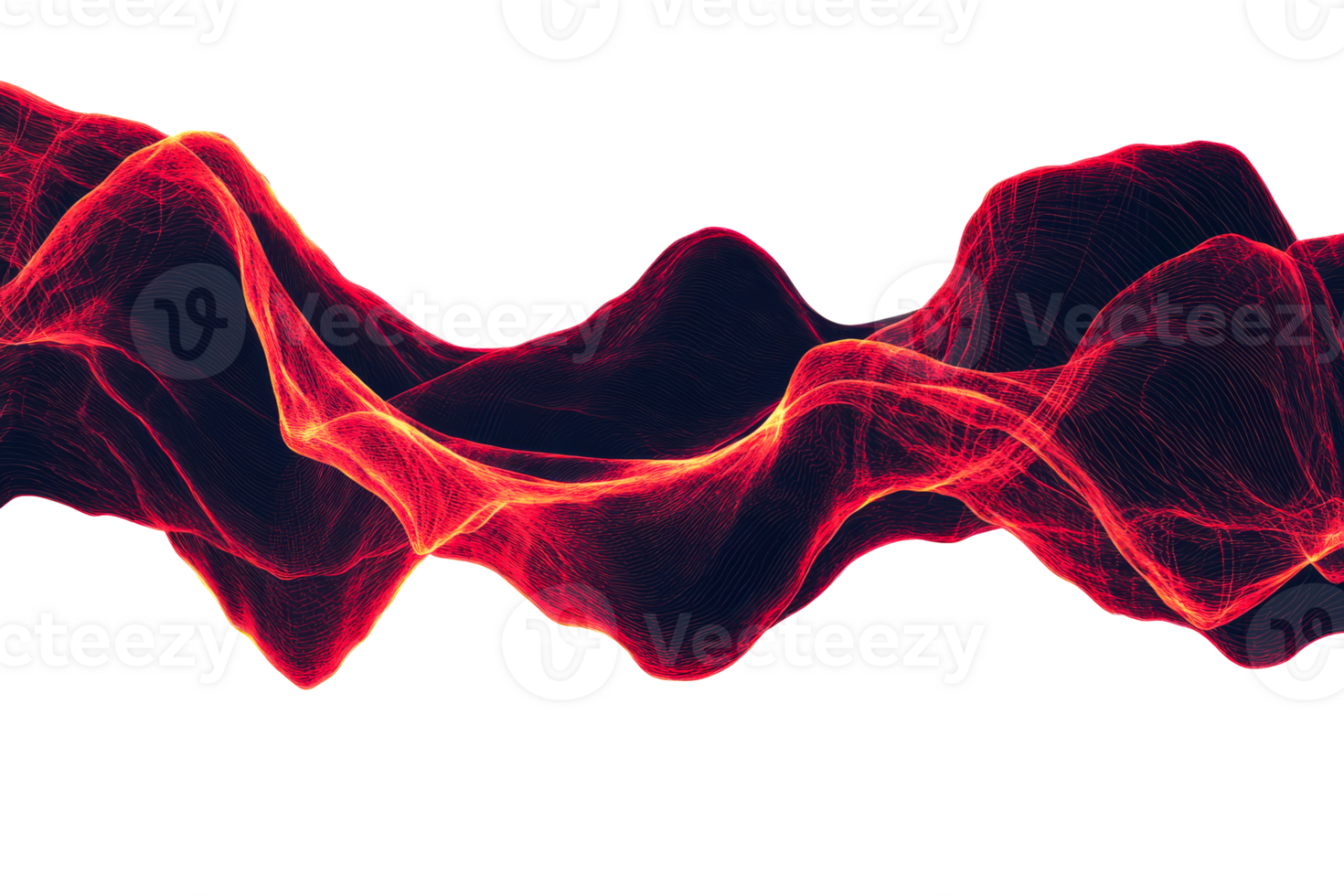 Futuristic wavy glowing red surface with dynamic lines, cut out transparent png