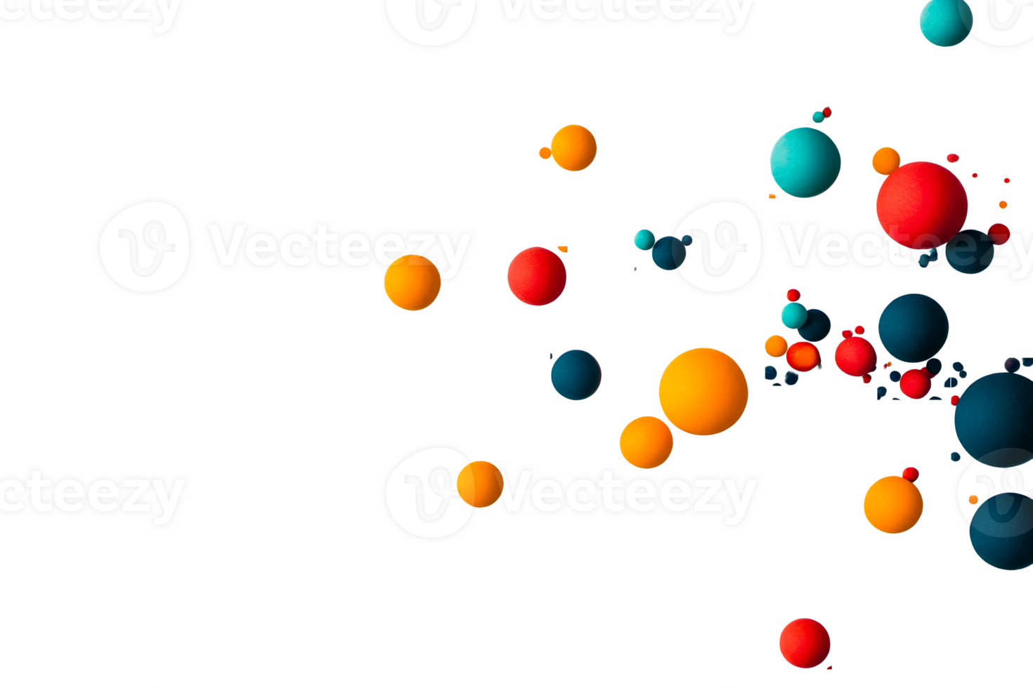 Colorful floating spheres on black background, abstract design, cut out transparent png