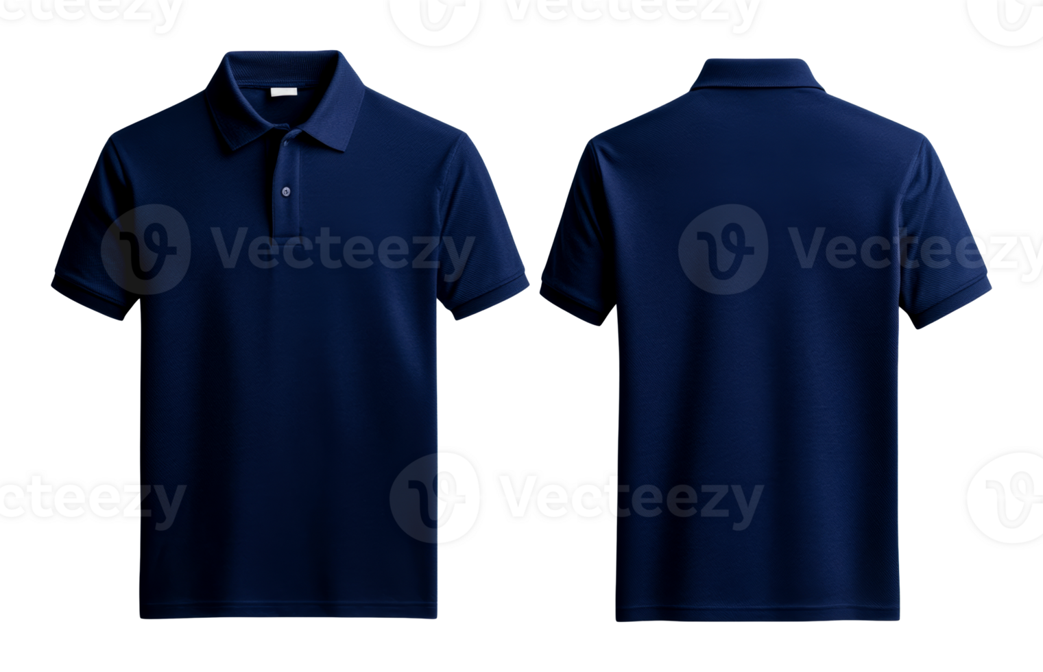 Fashionable unisex dark blue polo t-shirt, front and back views, cut out transparent png