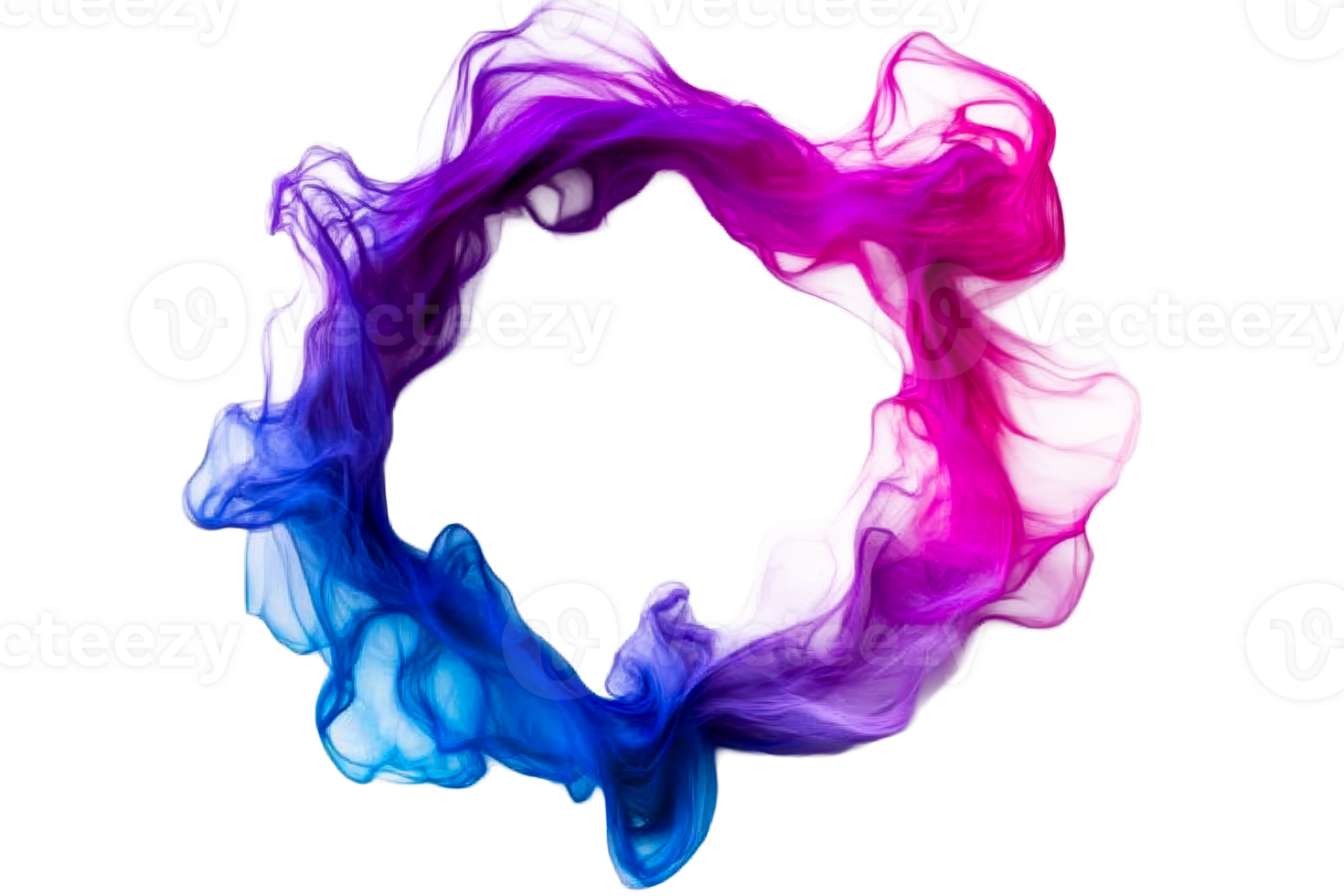 Colorful smoke swirls in a circular frame, cut out transparent png