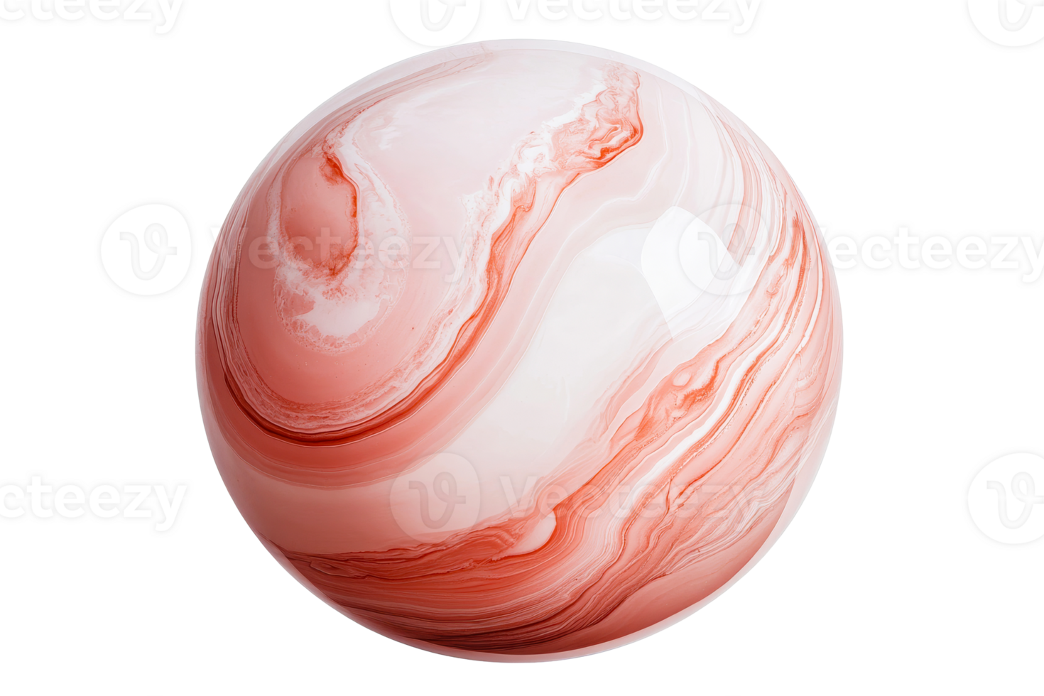 Sphere with red marble texture, stylish design, glossy surface, cut out transparent png