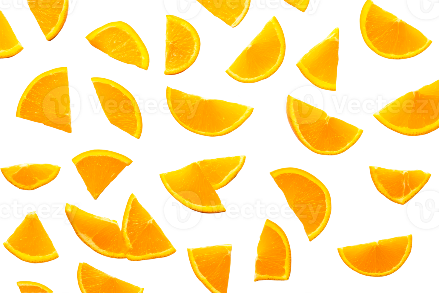 Orange wedges, citrus slices, vibrant orange food, background, cut out transparent png