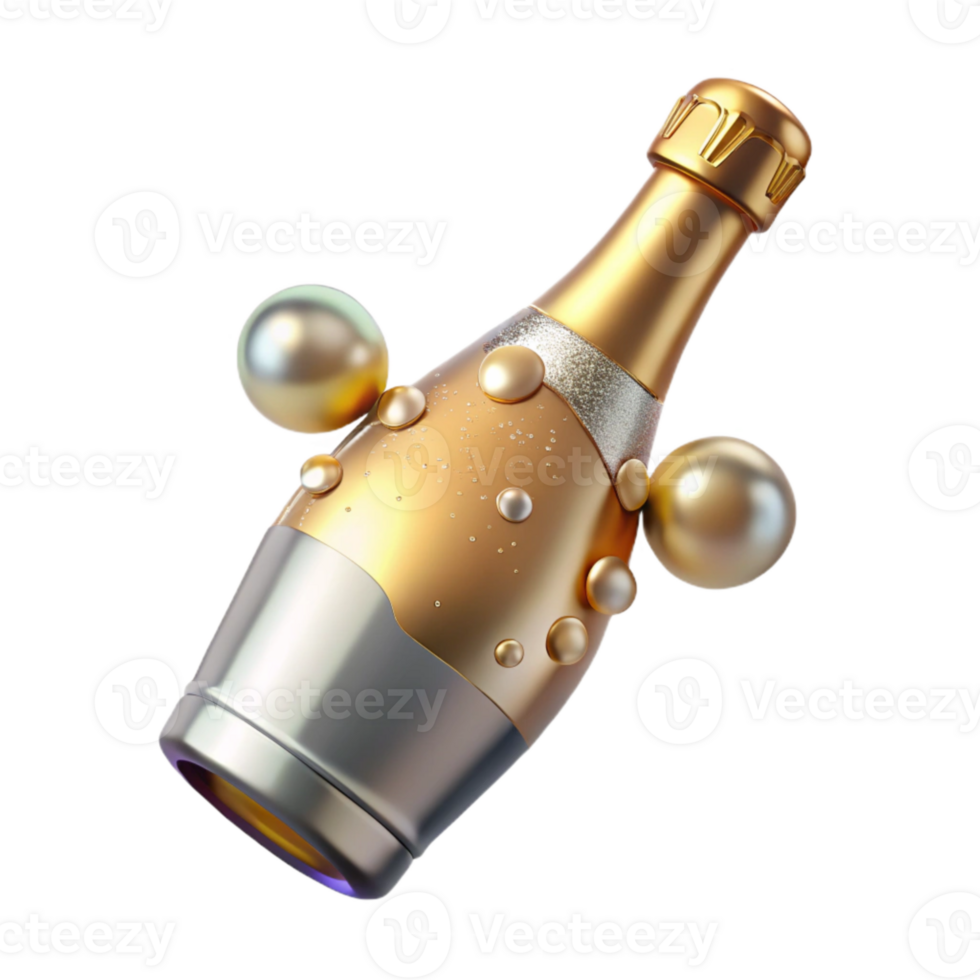 wonderful abstract Bottle of Champagne with Bubbles Transparent for Celebrations authentic png