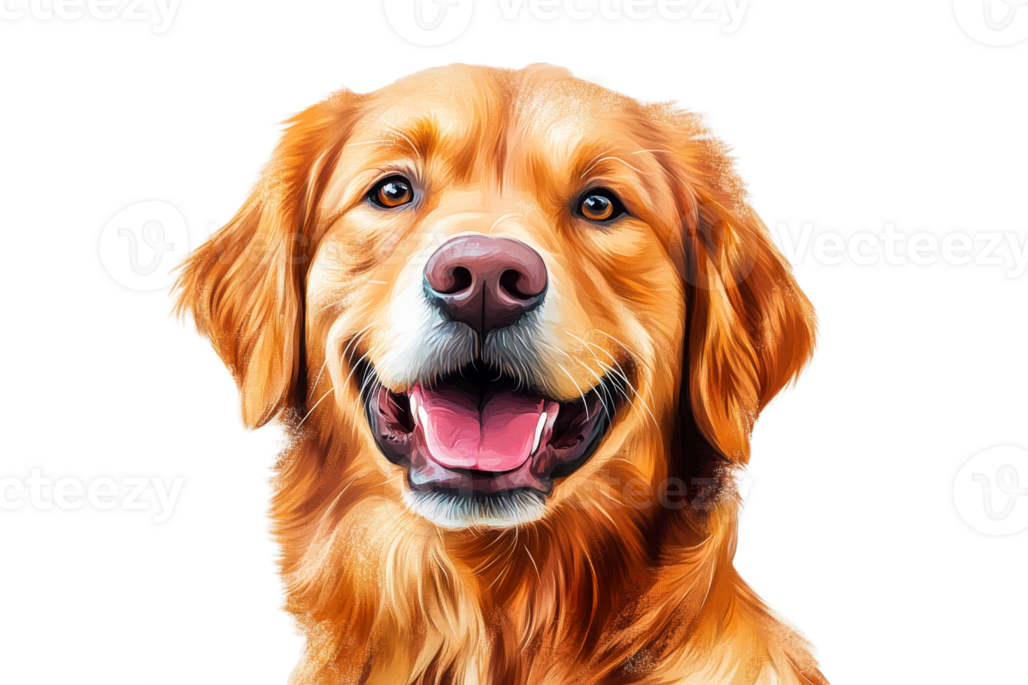 Portrait of a golden retriever with a happy expression, cut out transparent png