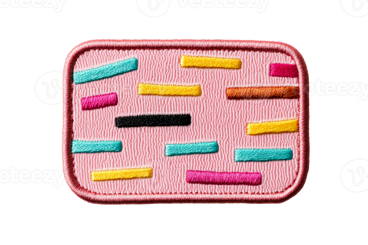 Rectangular textile patch with colorful stripes, cut out transparent png