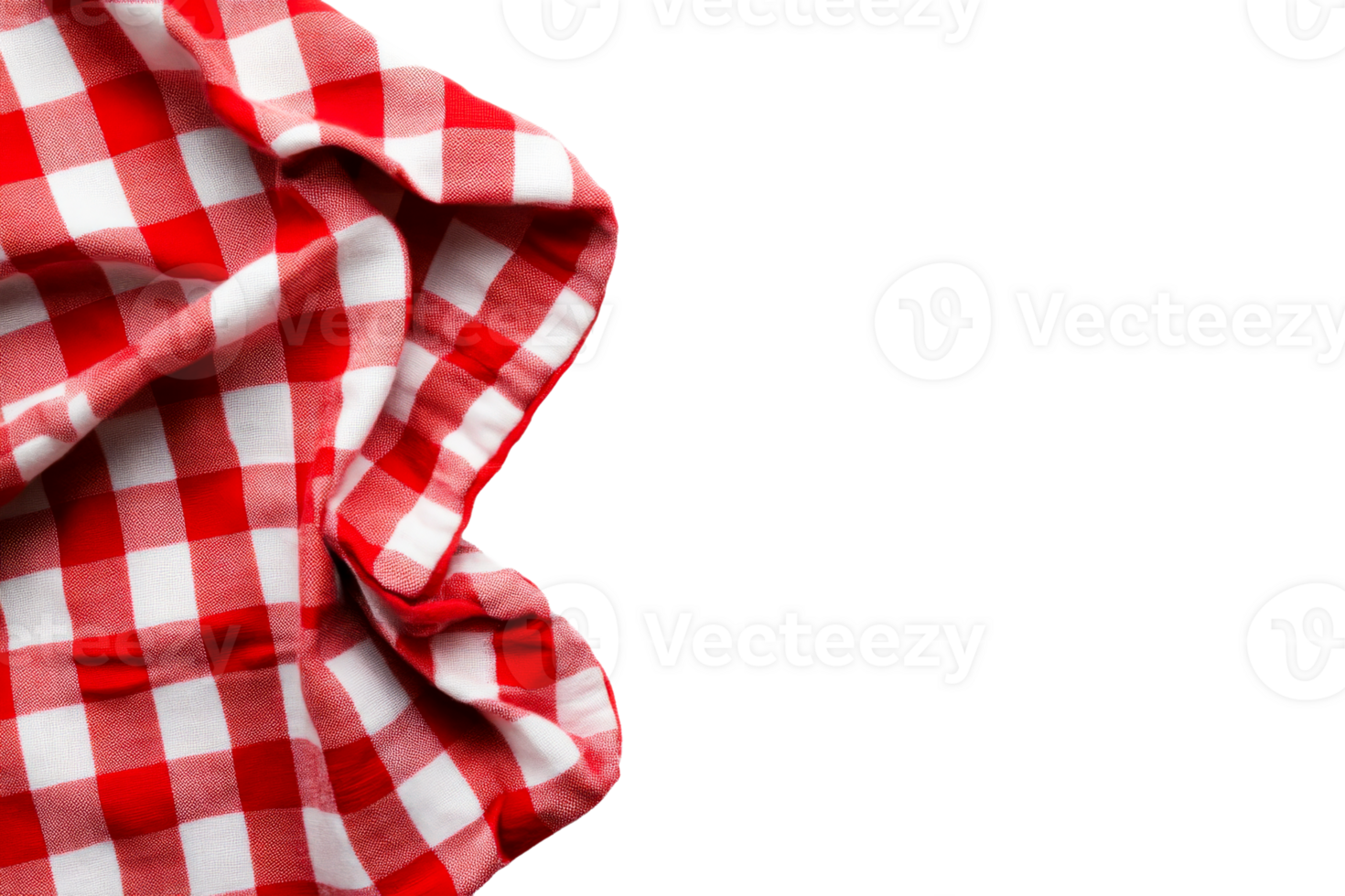 Red checkered tablecloth, folded fabric, picnic concept, cut out transparent png