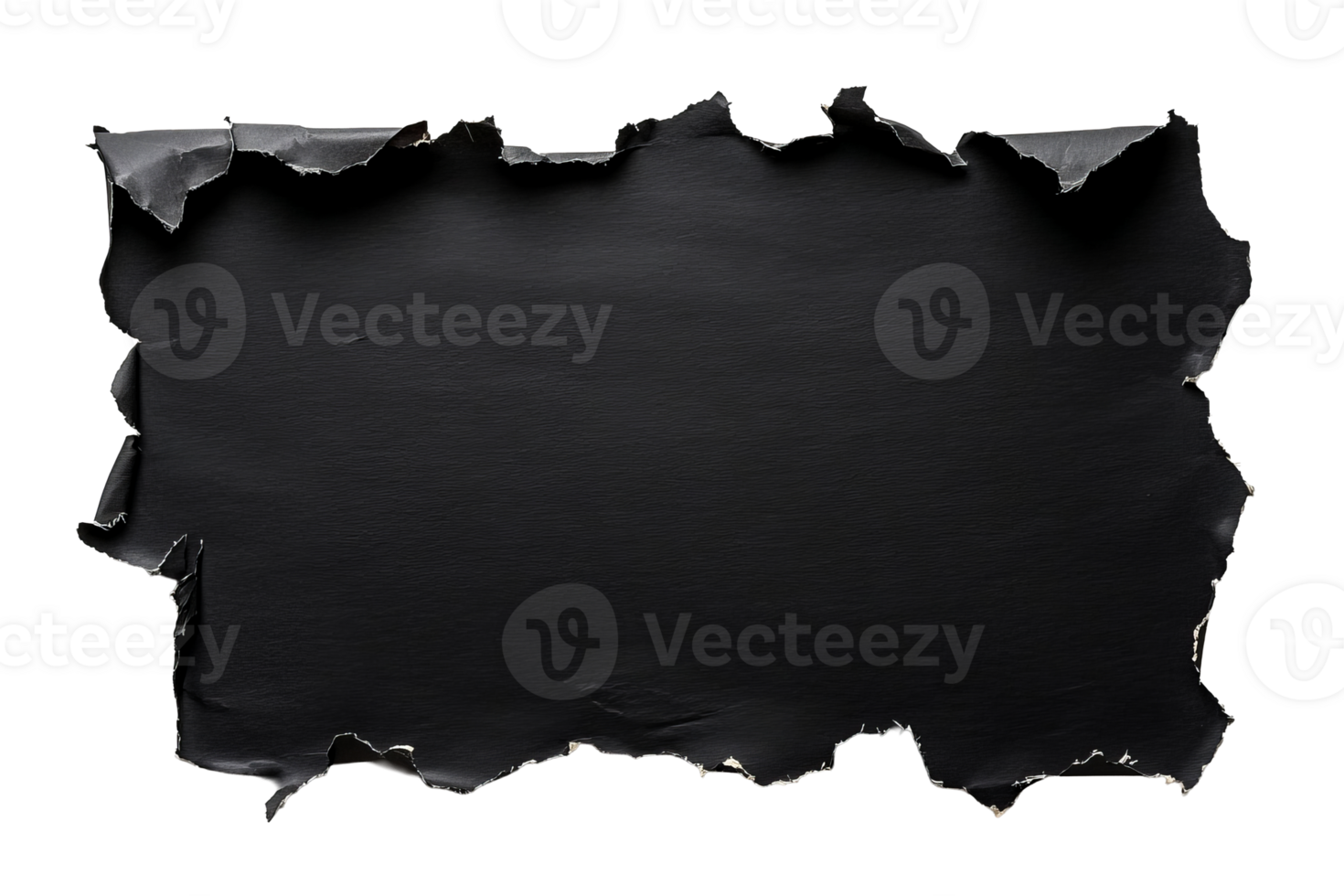 Black paper with ragged edges, dark texture, torn effect, cut out transparent png