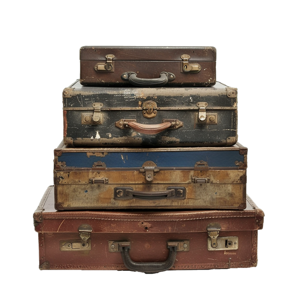 Old suitcases stacked on top of each other png