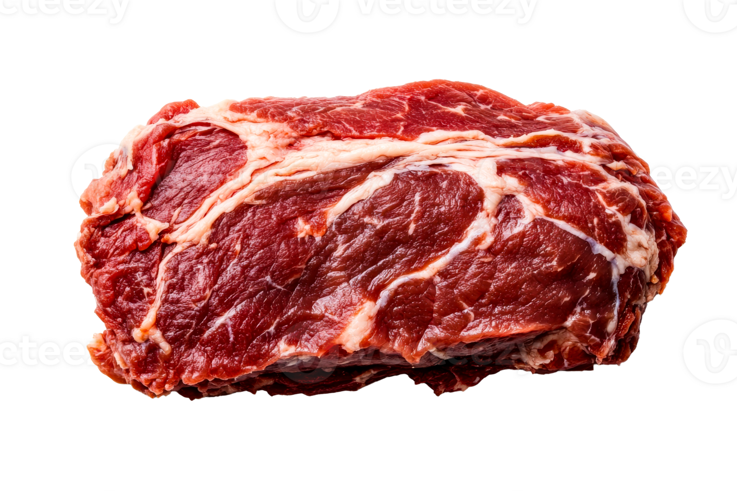 Freshly cut raw beef roast displays marbling texture, cut out transparent png