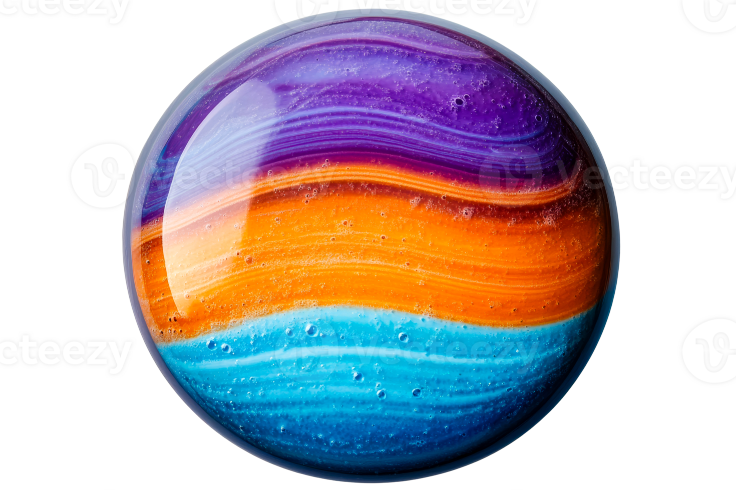 Abstract marble with multiple colors, sphere, shiny surface, cut out transparent png