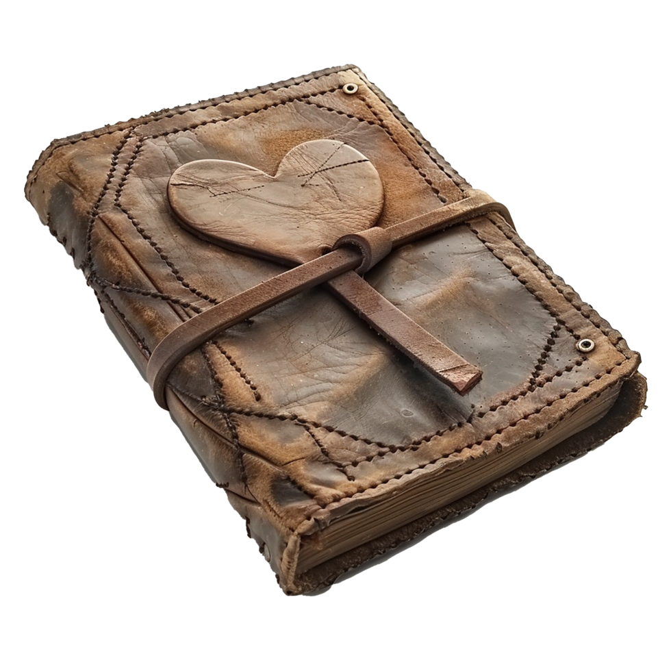Antique Leather Journal with HeartShaped Clasp A Vintage Treasure png