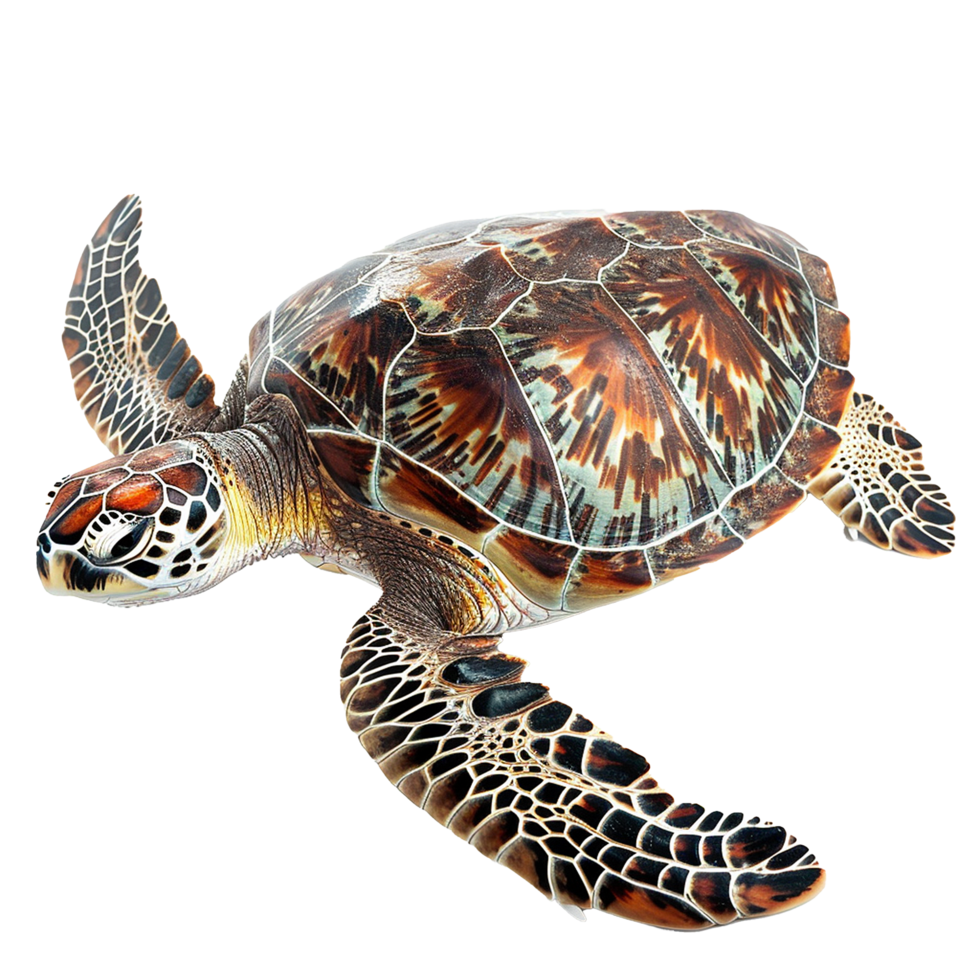 Stunning Closeup of a Hawksbill Sea Turtle with Intricate Shell Patterns and Details png