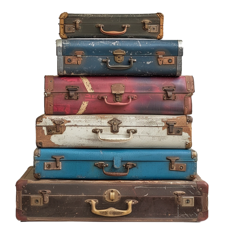 A Stack of Vintage Suitcases Ready for an Extraordinary Journey png
