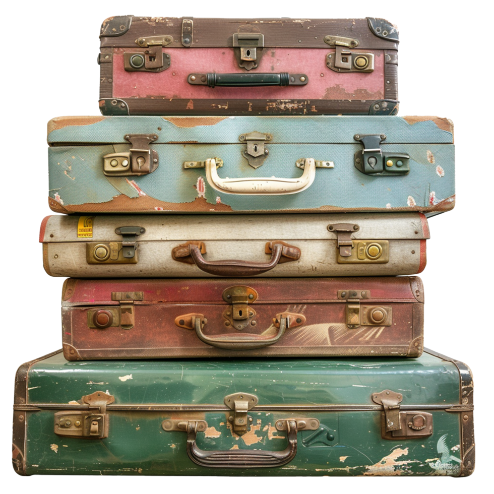 A Stack of Vintage Suitcases Ready for an Amazing Journey png