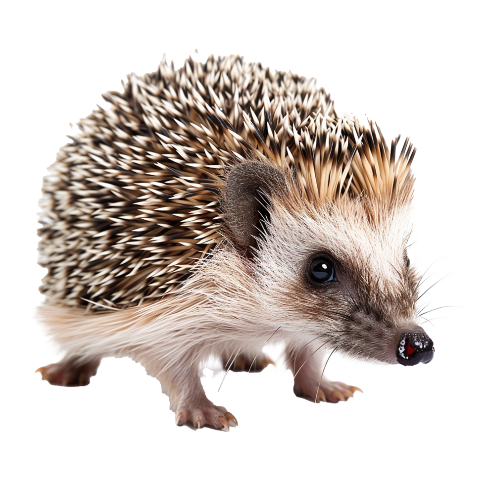 Adorable Closeup of a Small Brown and White Hedgehog with Dark Eyes and Spines png