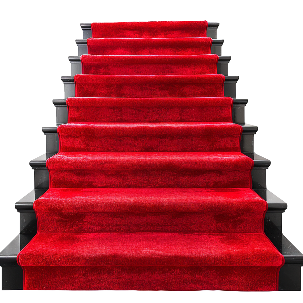 Elegant Black Staircase with Luxurious Red Carpet Runner png