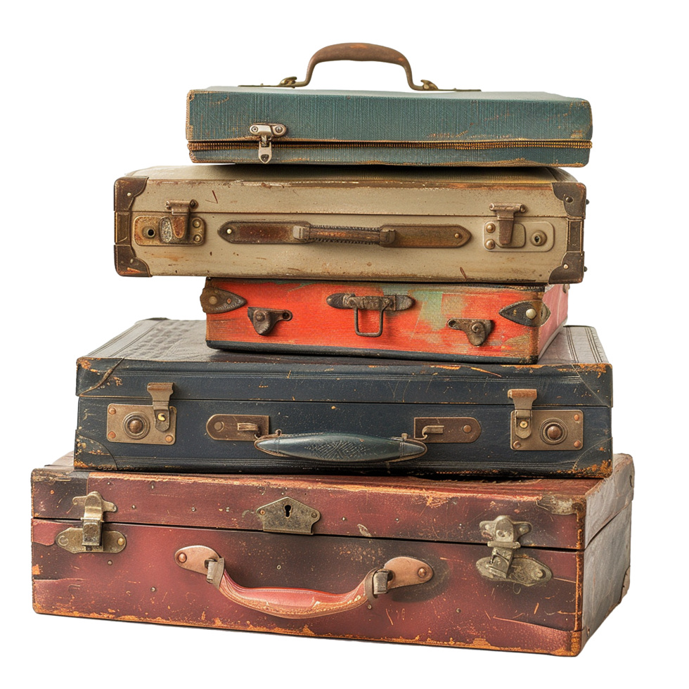 A Stack of Vintage Suitcases A Nostalgic Collection of Antique Travel Bags png