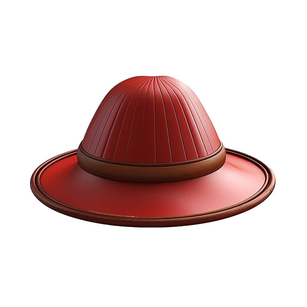 A 3D Render of a Red Pith Helmet Sun Hat with Wide Brim and Brown Band png