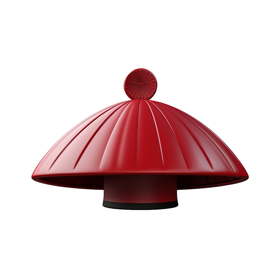 A 3D Render of a Red ChineseStyle Hat with a Round Top Knot png