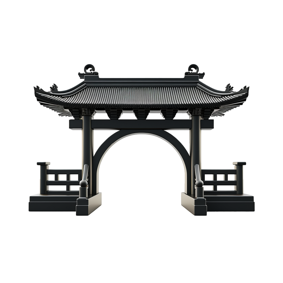 Elegant Black Asian Style Archway Gate 3D Render Model png
