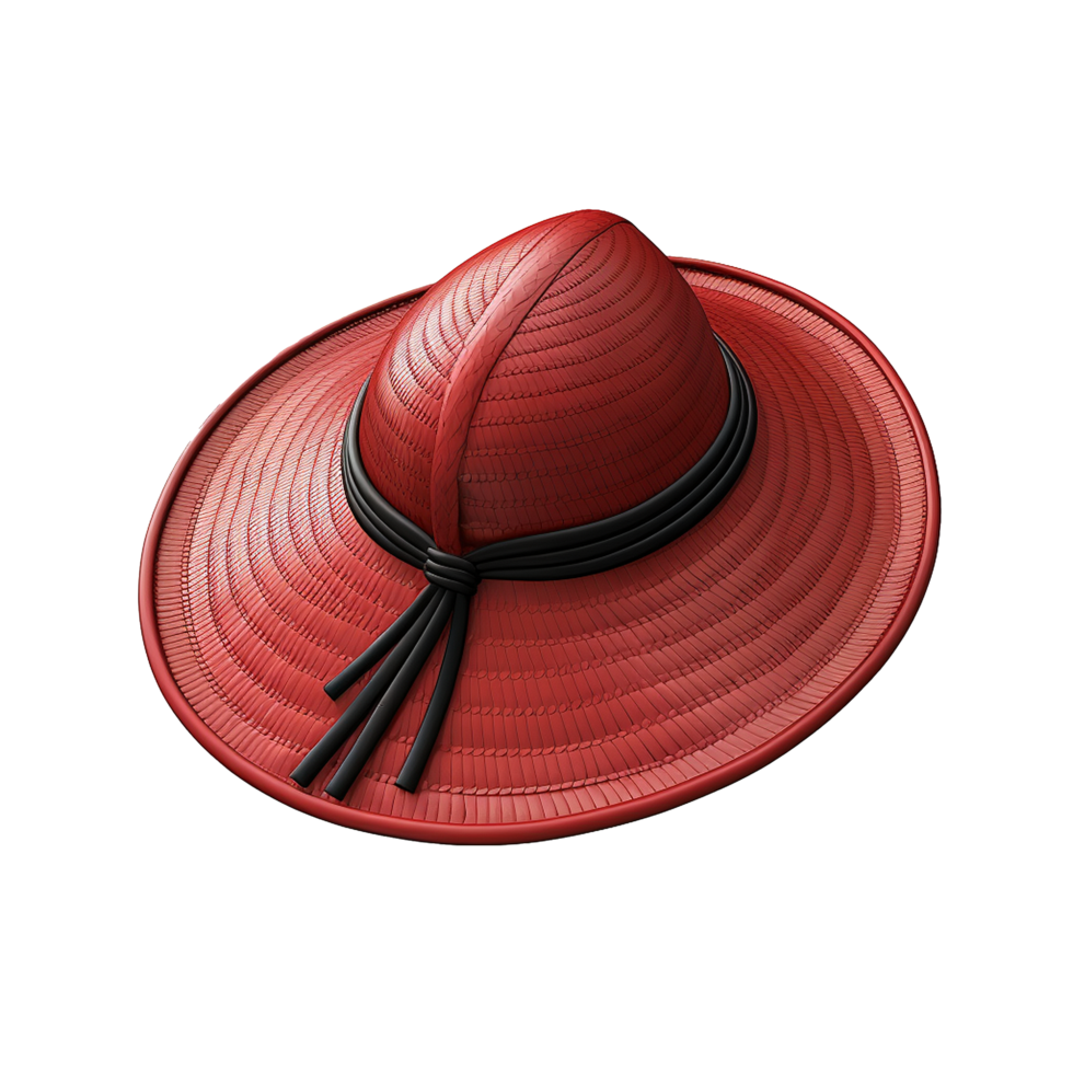 A Stunning Red Woven Sun Hat with a Black Ribbon png