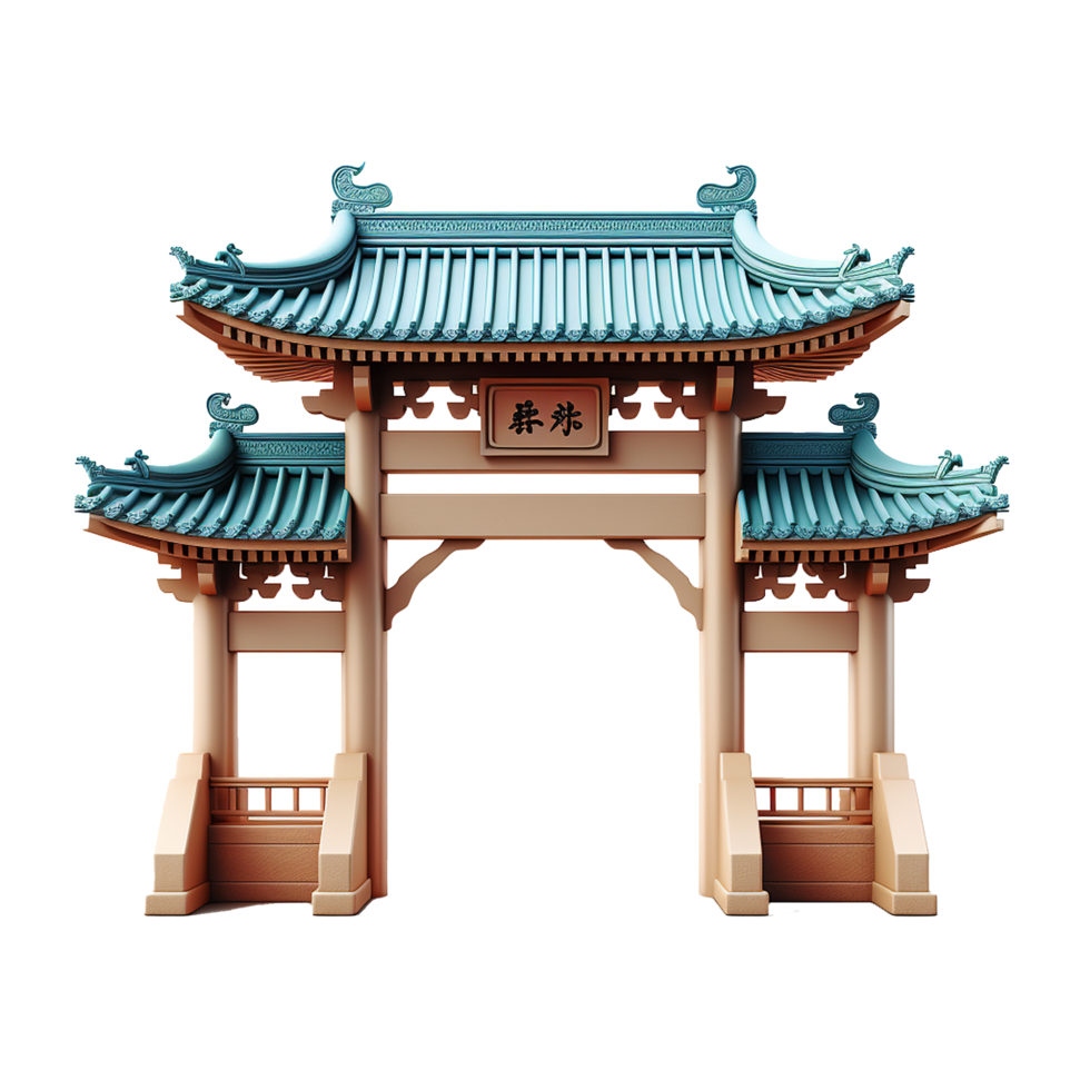 Elegant Traditional Chinese Style Gate 3D Render Architectural Design png