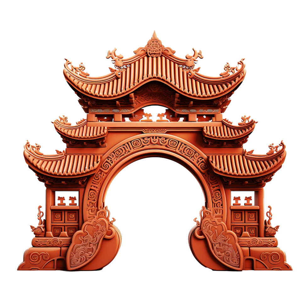Ornate Red Chinese Style Archway Gateway Entrance Design png