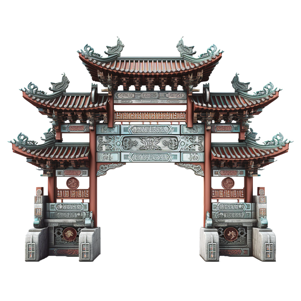 Ornate Chinese Style Archway Gate 3D Render Model Architecture Design png