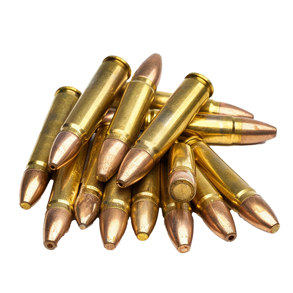 Closeup of a Pile of Brass Ammunition Cartridges Bullets png
