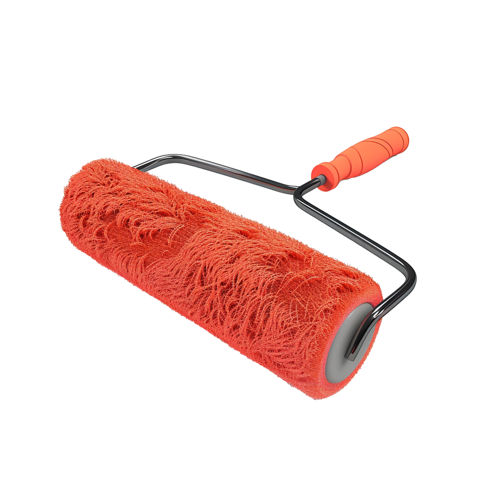 Highquality orange paint roller with a durable metal frame and comfortable ergonomic handle for professional painting projects png
