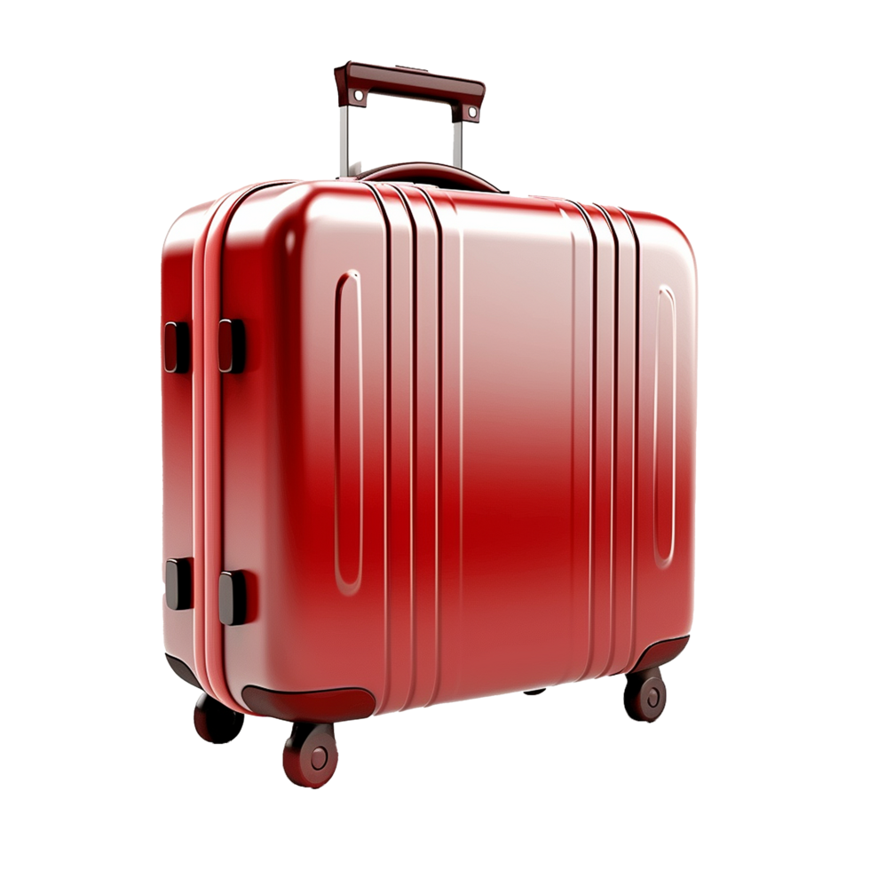 A shiny red hard shell rolling suitcase for travel and vacations png