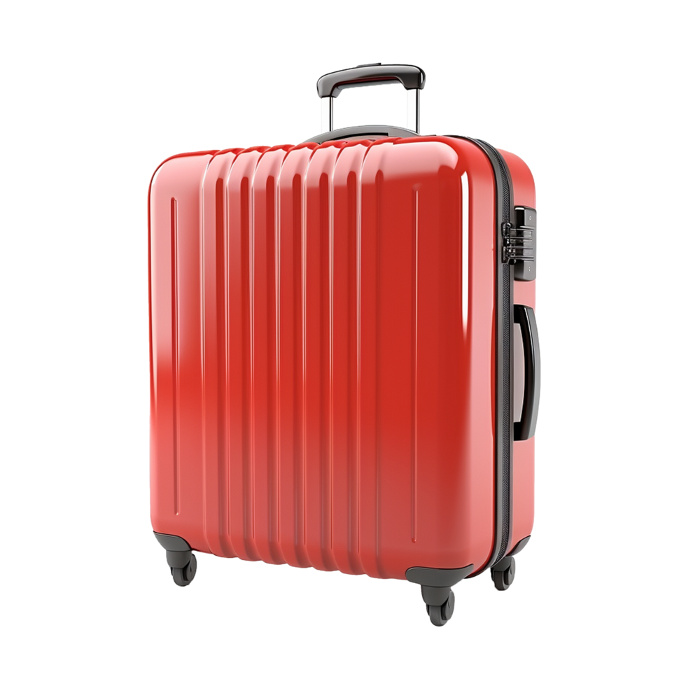 A vibrant red carryon suitcase ready for travel adventures png