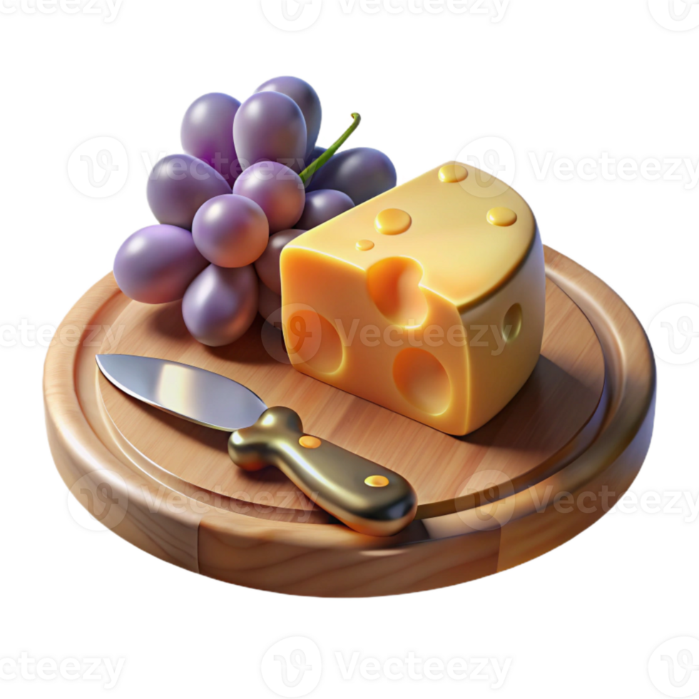 dramatic modern Cheese Board with Knife and Grapes Isolated for Wine Pairings exclusive png
