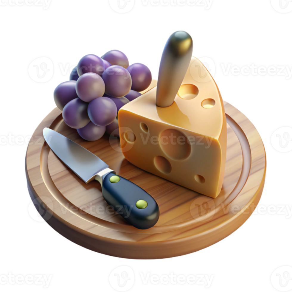 serene minimalist Cheese Board with Knife and Grapes Isolated for Wine Pairings authentic png